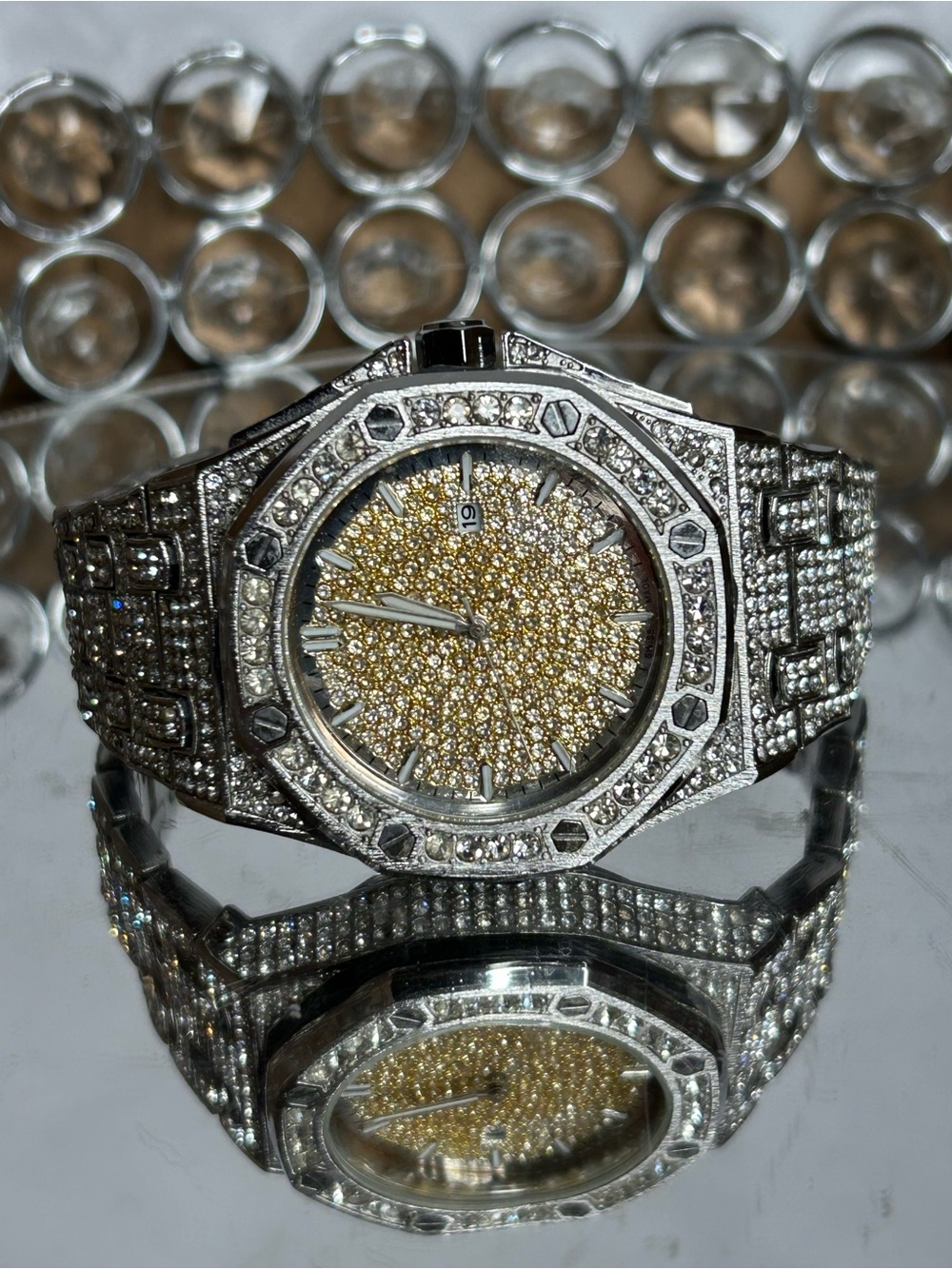 Mens Fully Ice out Bling Octagonal Watch Iced Cz Quality Stainless Steel - Picture 4 of 10